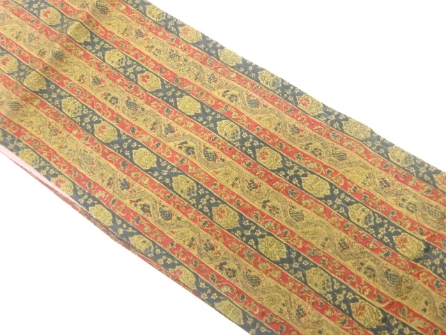 アンティーク　縞に花更紗模様名古屋帯（着用可）